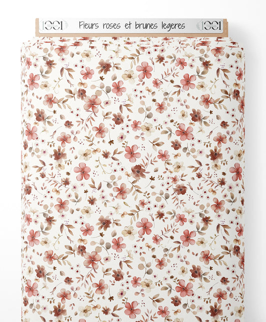 Tissu - Fleurs roses et brunes légères