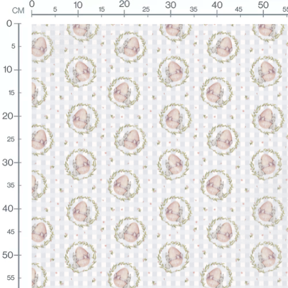 Tissu - Lapins gris et œufs roses carreaux
