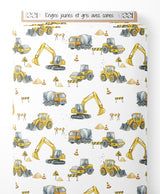 Tissu - Engins jaunes et gris avec cônes