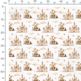 Tissu - Dragons et châteaux beige