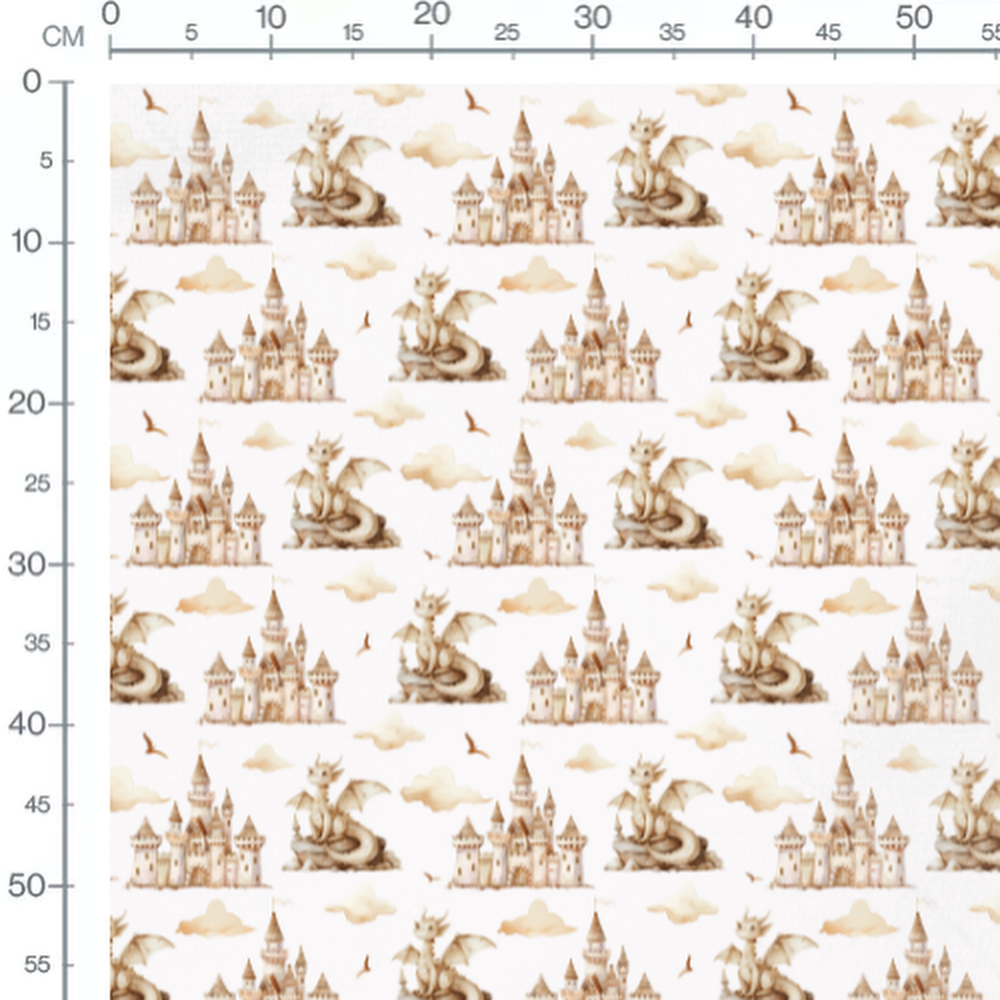 Tissu - Dragons et châteaux beige