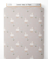 Tissu - Canards blancs et fleurs