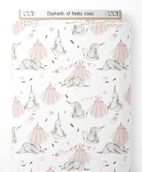 Tissu - Éléphants et tentes roses