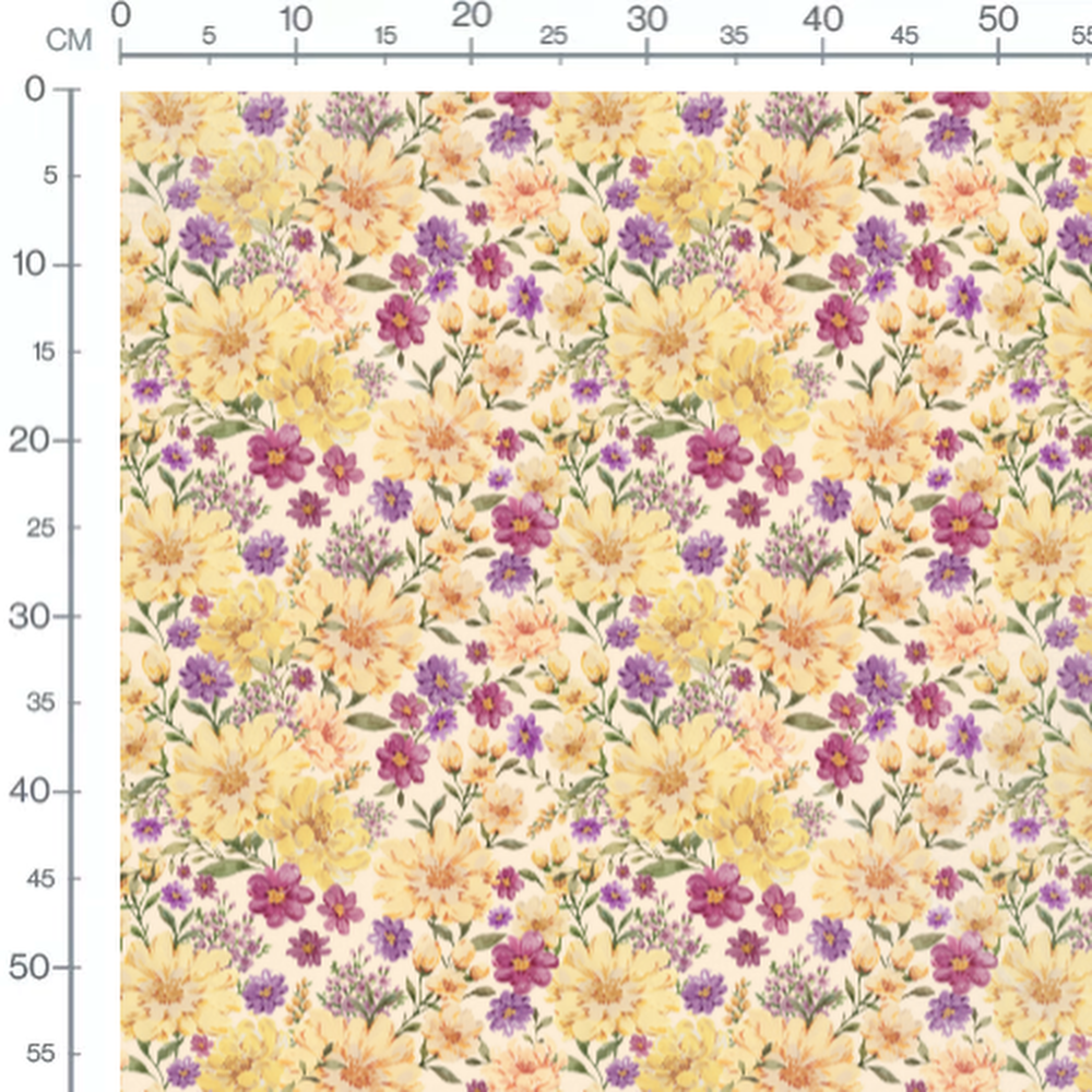 Tissu - Fleurs jaunes et violettes beige