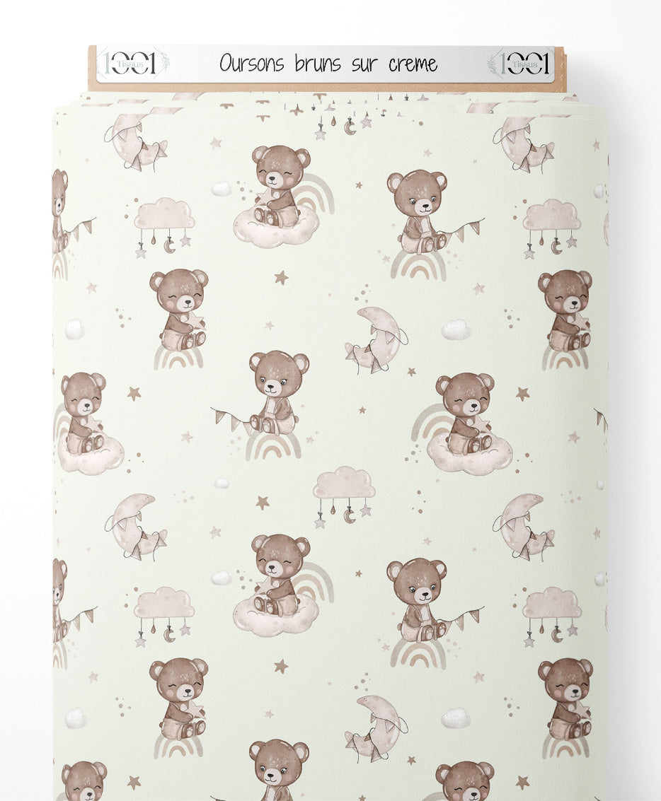 Tissu - Oursons bruns sur crème
