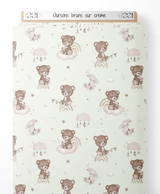 Tissu - Oursons bruns sur crème