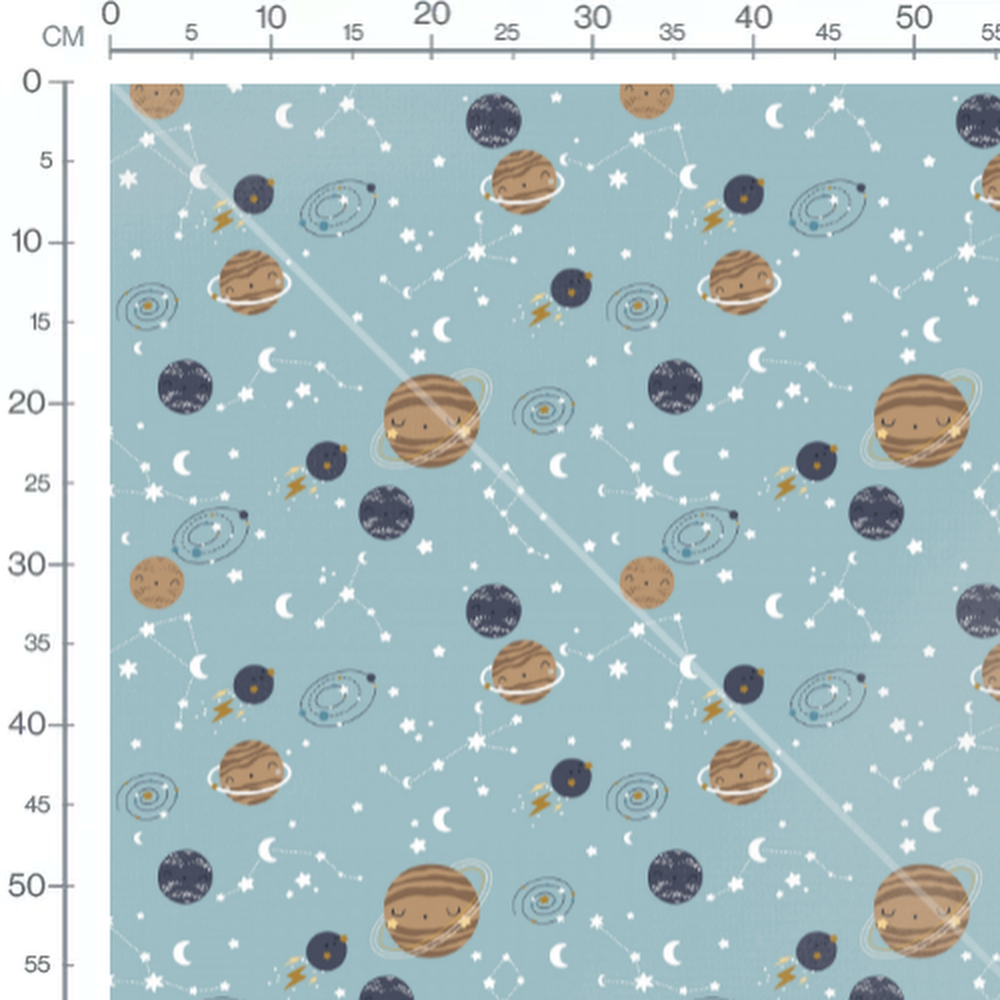 Tissu - Planètes et constellations bleues