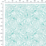 Tissu - Coquillages turquoise sur blanc