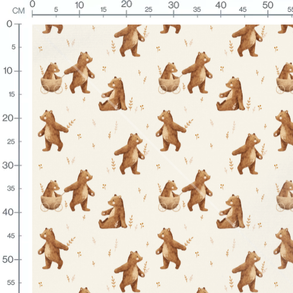 Tissu - Ours bruns jouant sur crème