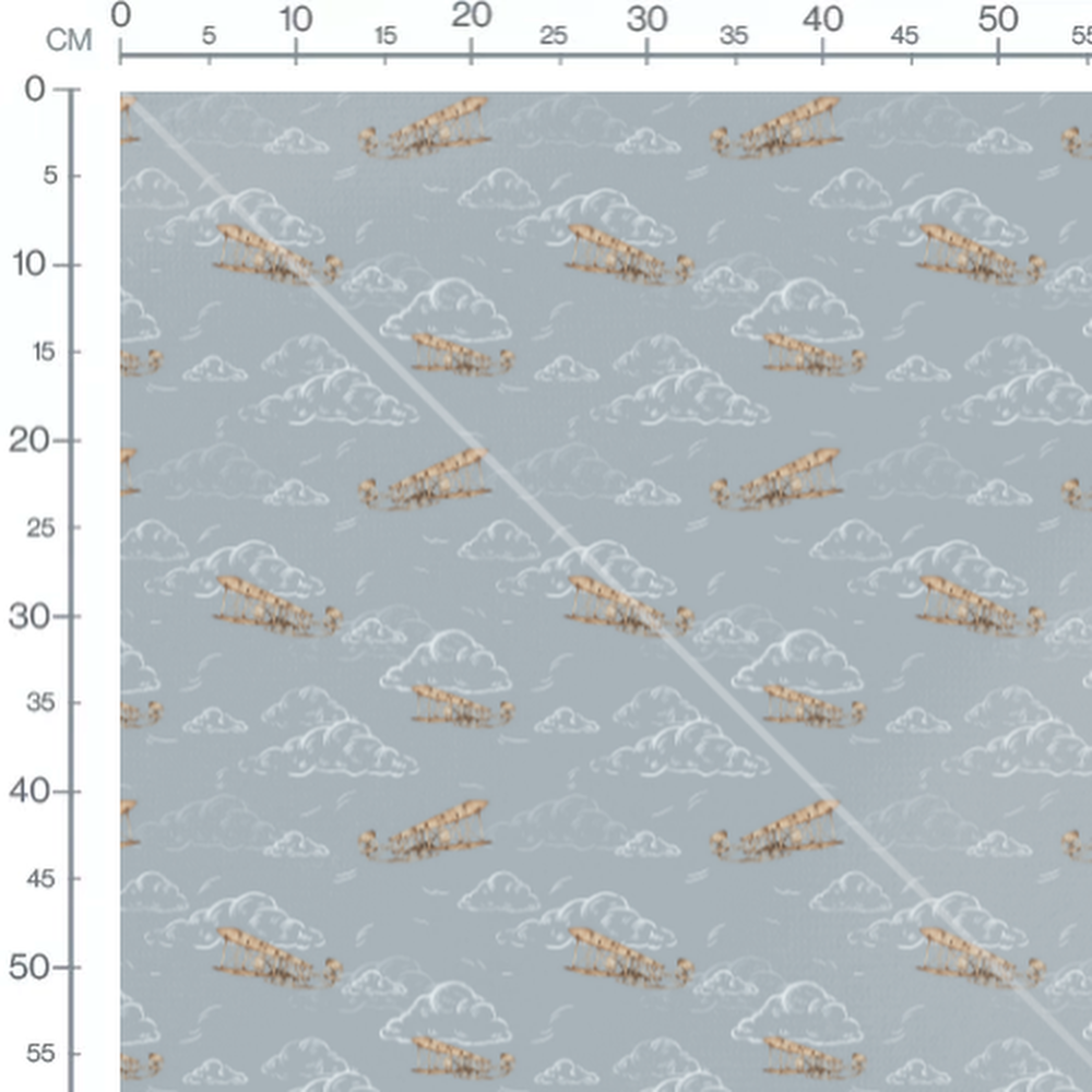 Tissu - Avions anciens sur nuages