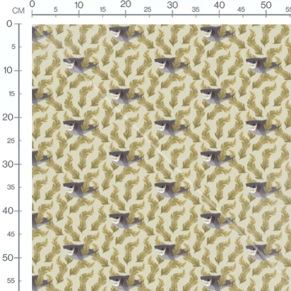 Tissu - Requins et feuilles beige