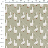 Tissu - Oies blanches et feuilles vertes