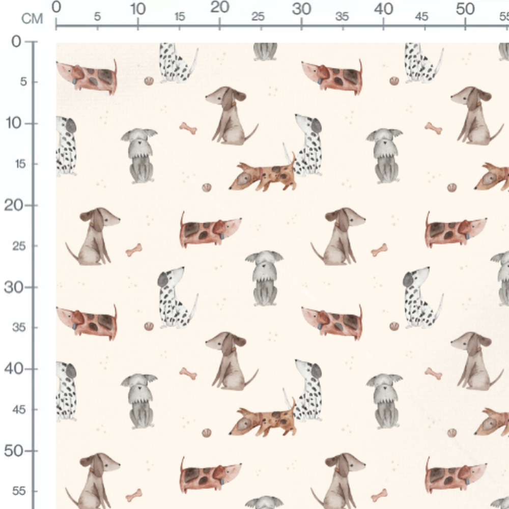 Tissu - Chiens aquarelle fond beige