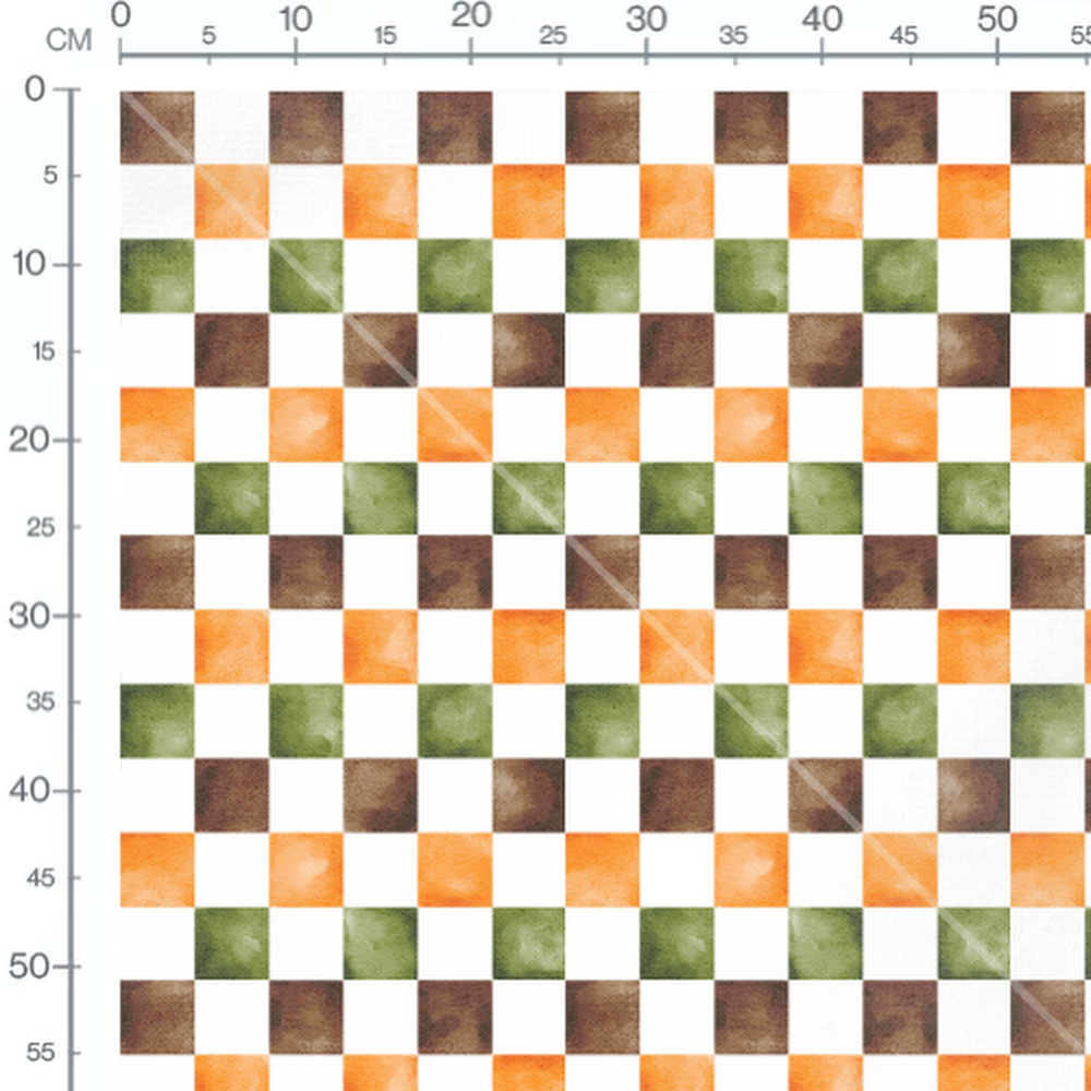 Tissu - Carreaux orange vert marron