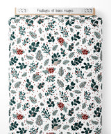 Tissu - Feuillages et baies rouges