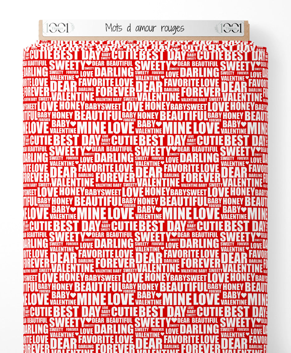 Tissu - Mots d'amour rouges