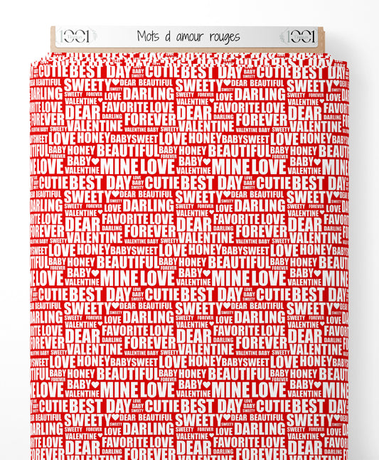 Tissu - Mots d'amour rouges