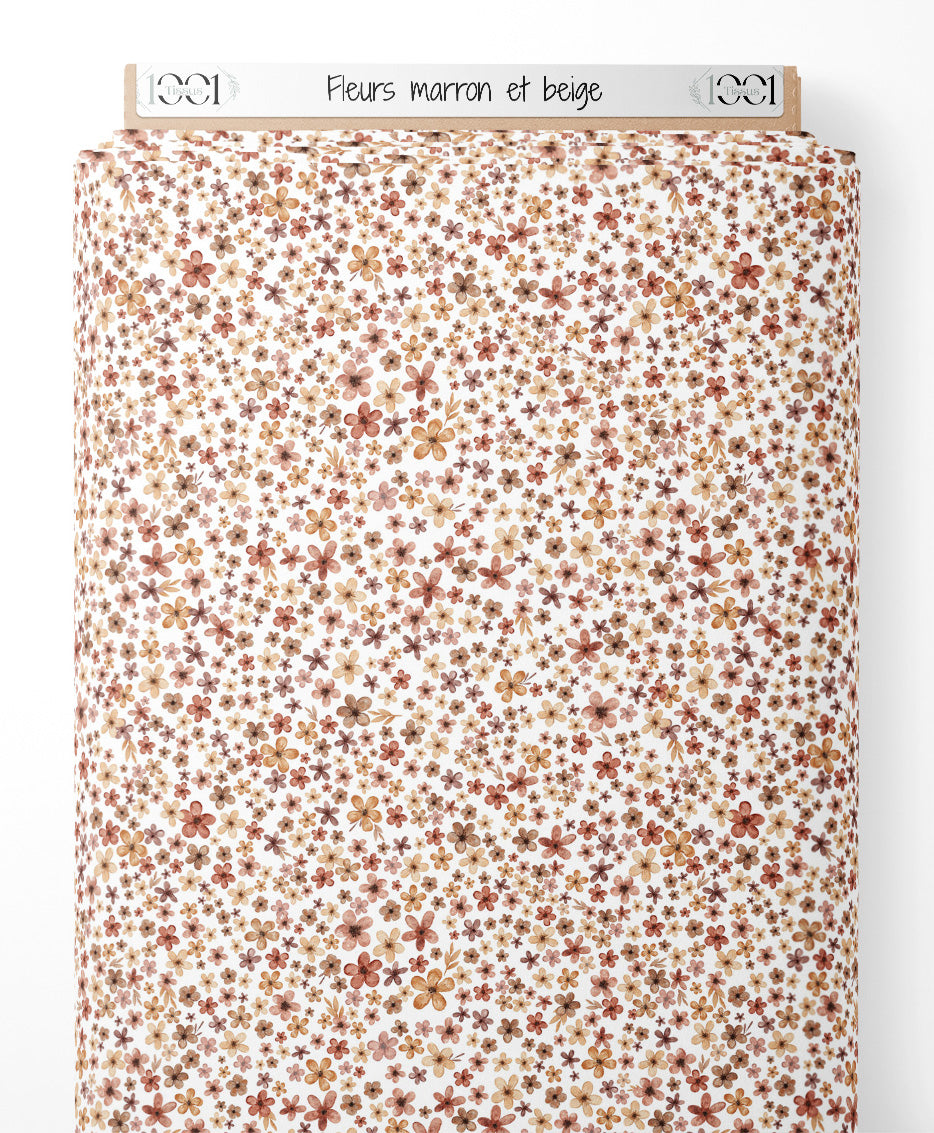 Tissu - Fleurs marron et beige