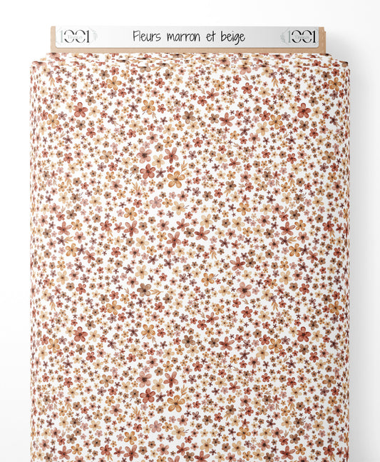 Tissu - Fleurs marron et beige