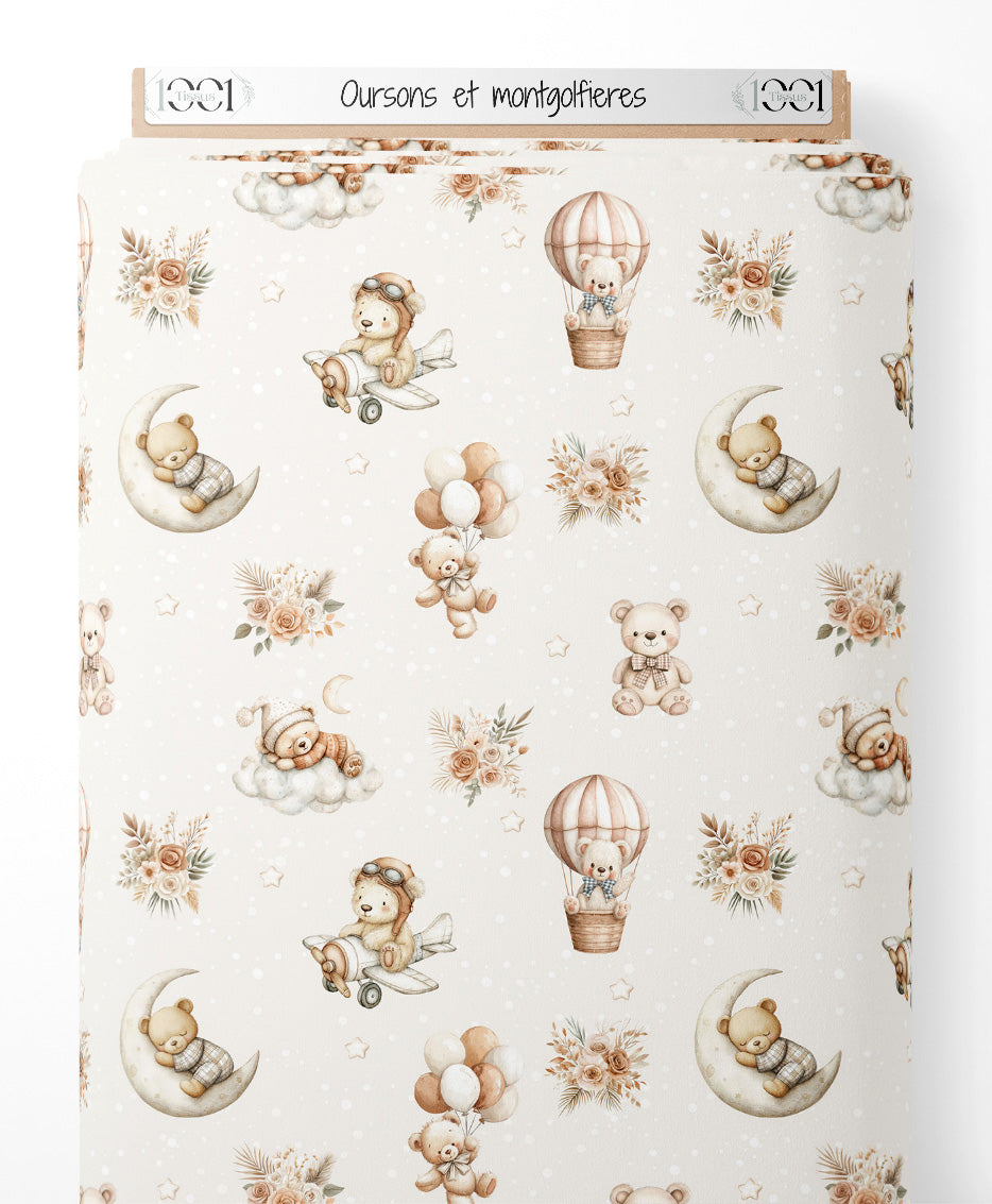 Tissu - Oursons et montgolfières
