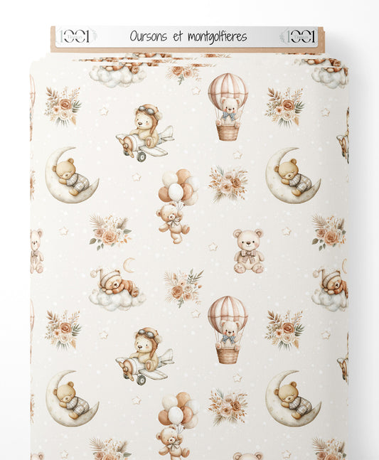 Tissu - Oursons et montgolfières