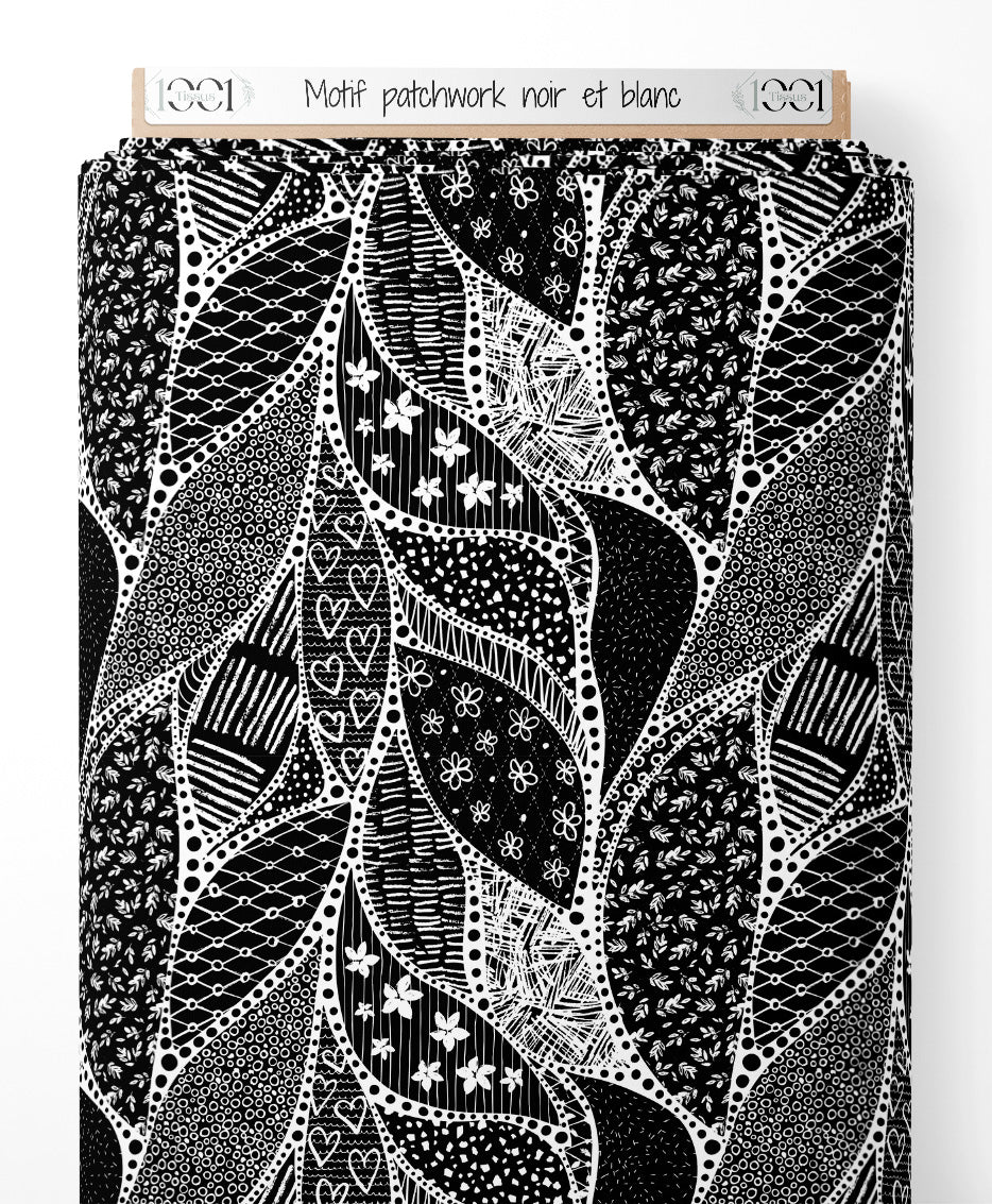 Tissu - Motif patchwork noir et blanc