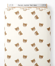 Tissu - Oursons marron sur fond blanc