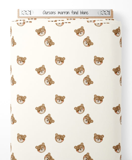 Tissu - Oursons marron sur fond blanc