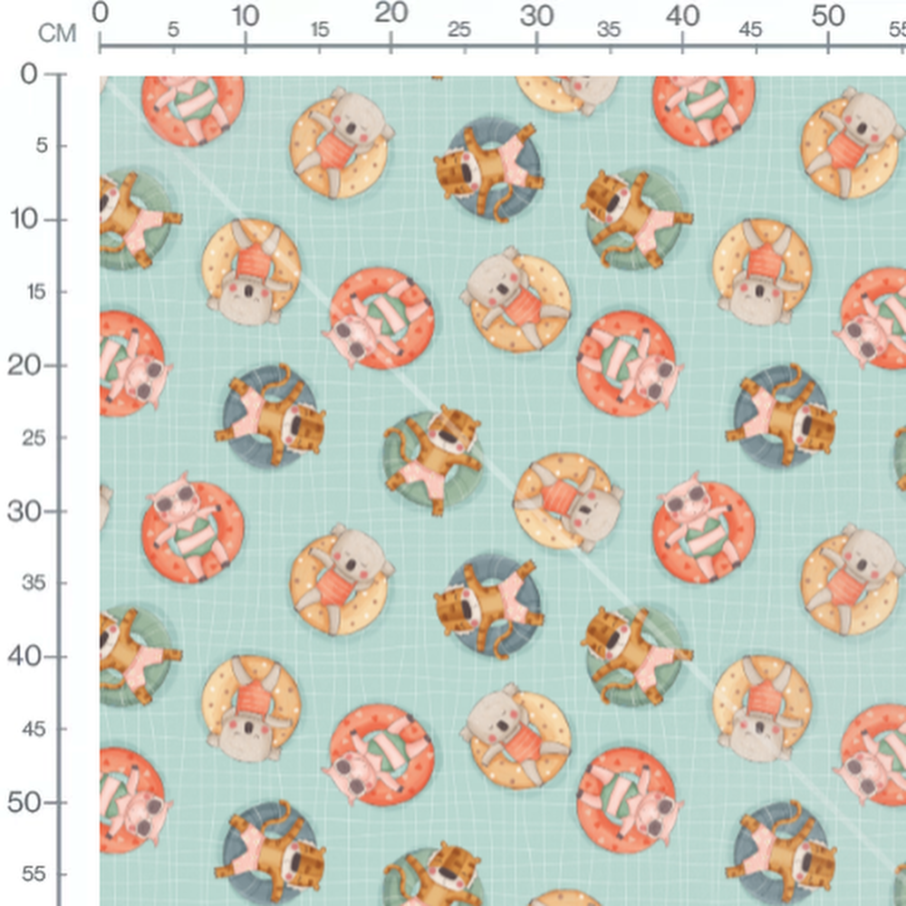 Tissu - Animaux en maillot sur bouées