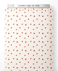 Tissu - Coccinelles rouges sur crème