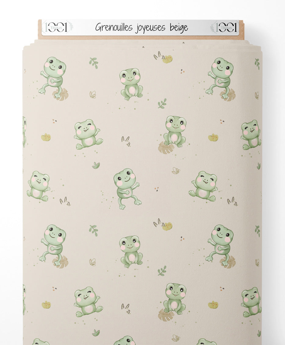 Tissu - Grenouilles joyeuses beige