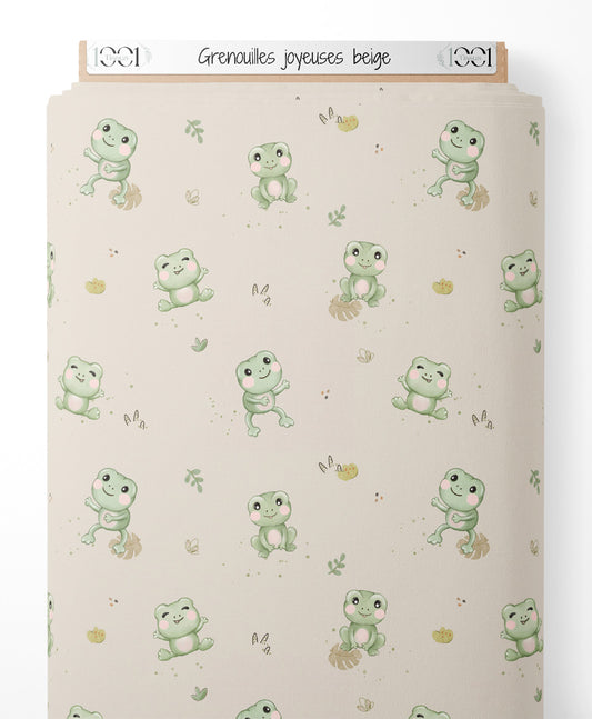 Tissu - Grenouilles joyeuses beige