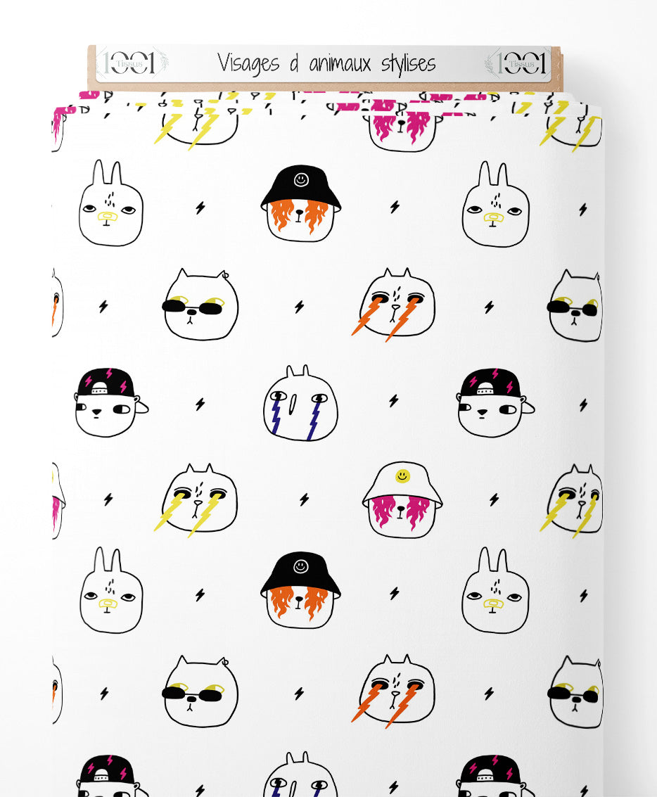 Tissu - Visages d'animaux stylisés