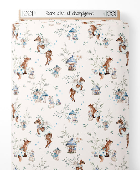 Tissu - Faons ailés et champignons