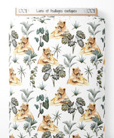 Tissu - Lions et feuillages exotiques