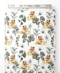 Tissu - Lions et feuillages exotiques
