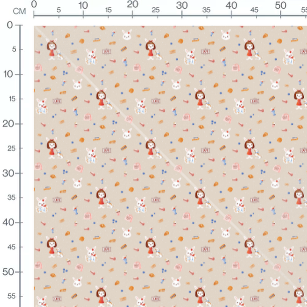 Tissu - Lapins et pâtisseries colorées