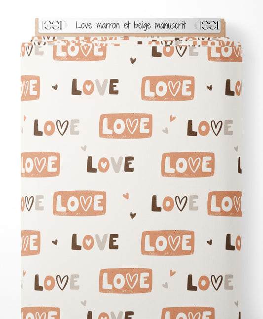 Tissu - Love marron et beige manuscrit