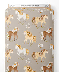 Tissu - Chevaux fleuris sur beige