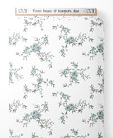 Tissu - Roses bleues et bourgeons doux