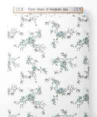 Tissu - Roses bleues et bourgeons doux