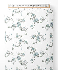Tissu - Roses bleues et bourgeons doux