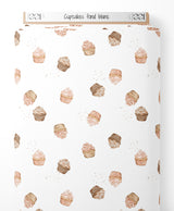 Tissu - Cupcakes sur fond blanc