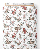 Tissu - Lapins et renards fleuris