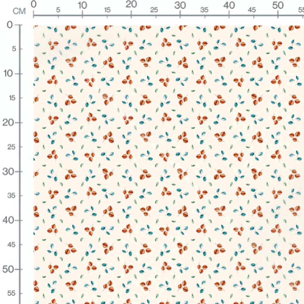 Tissu - Feuilles rouges et bleues
