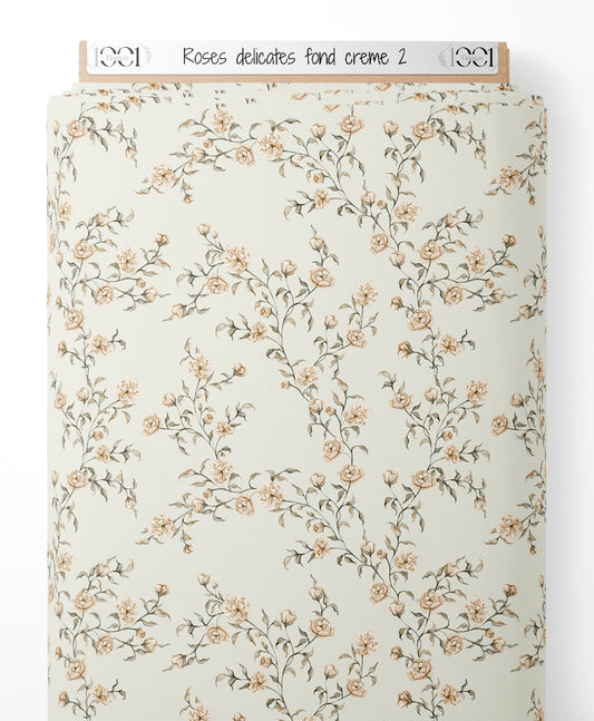 Tissu - Roses délicates sur fond crème 2