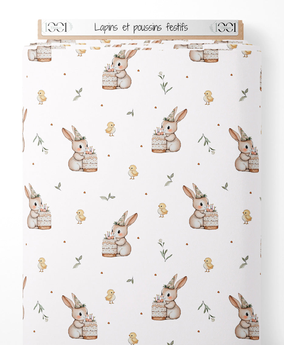 Tissu - Lapins et poussins festifs