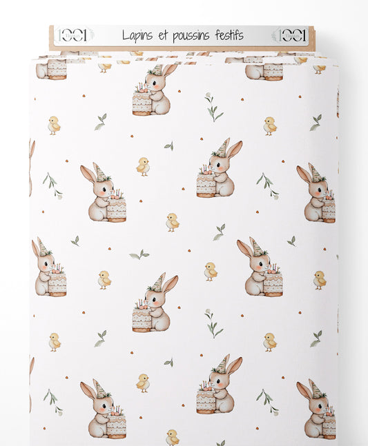 Tissu - Lapins et poussins festifs