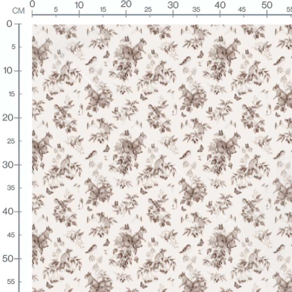 Tissu - Animaux forêt sépia