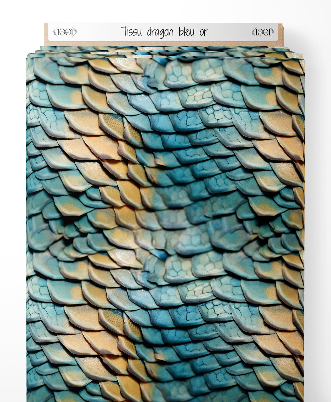 Tissu - dragon bleu or